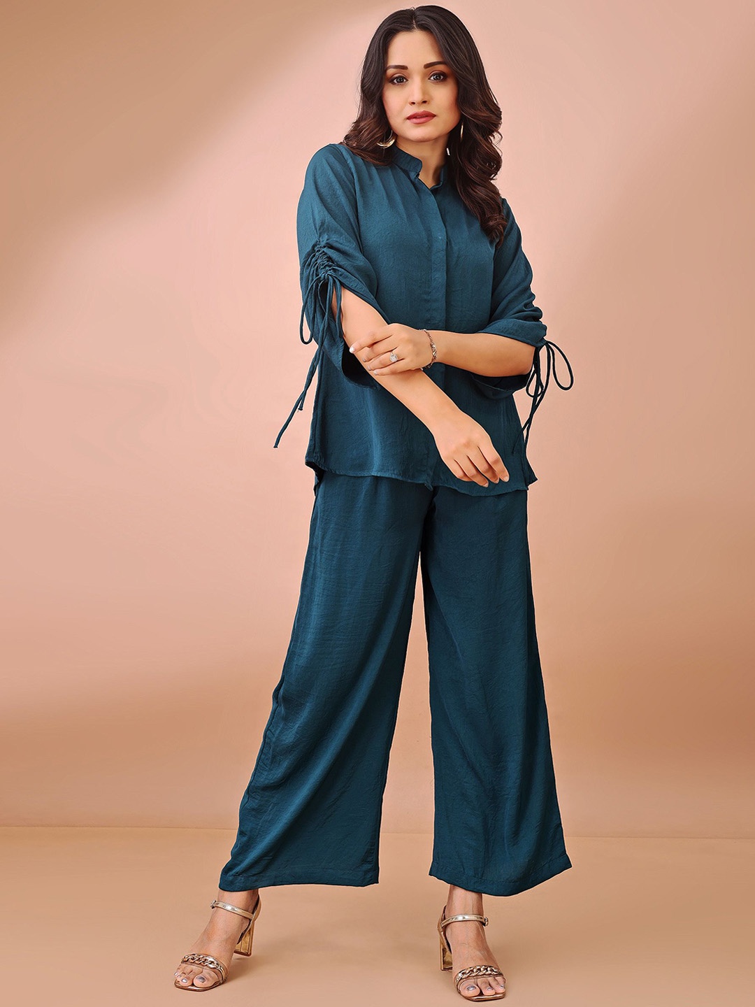 

Murcia Mandarin Collar Tunic With Trousers, Teal