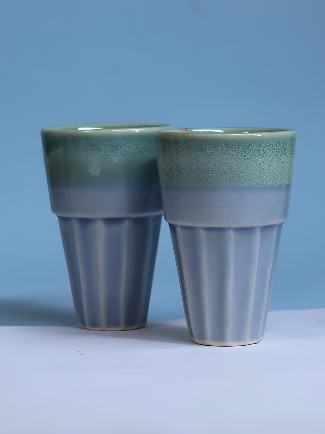 

Rare Planet Blue & Green 2 Pieces Ceramic Glossy Kulhad Tea Cups