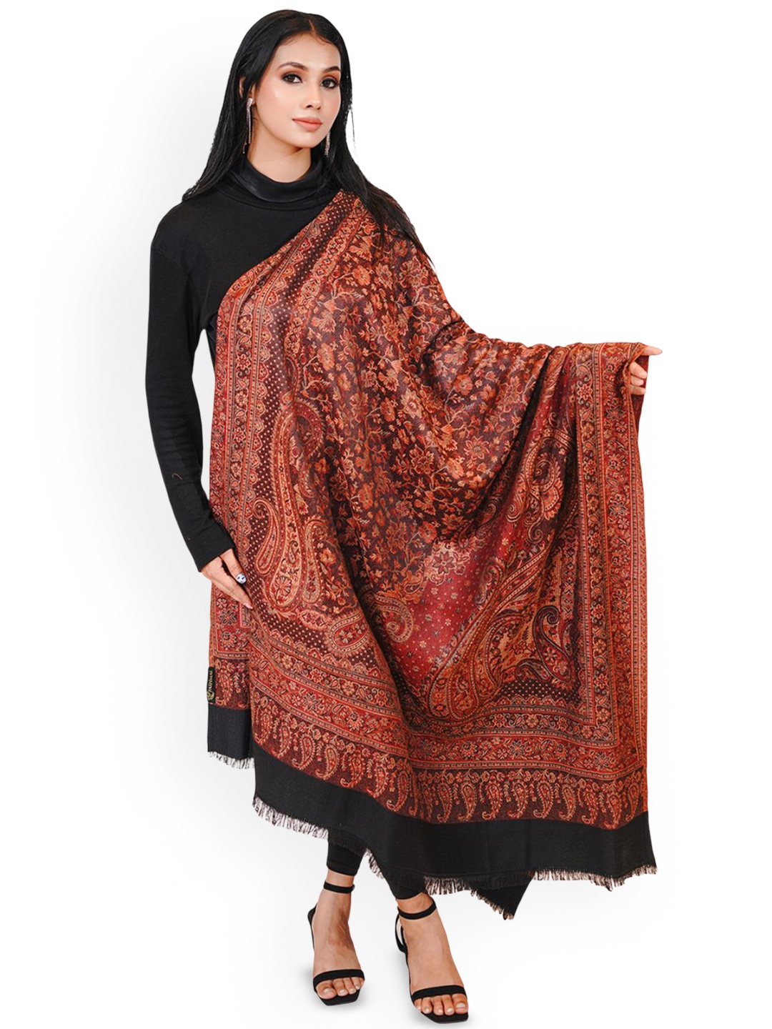 

PASHMAL INDIA PRIVATE LIMITED Floral Woven Design Woollen Shawl, Red