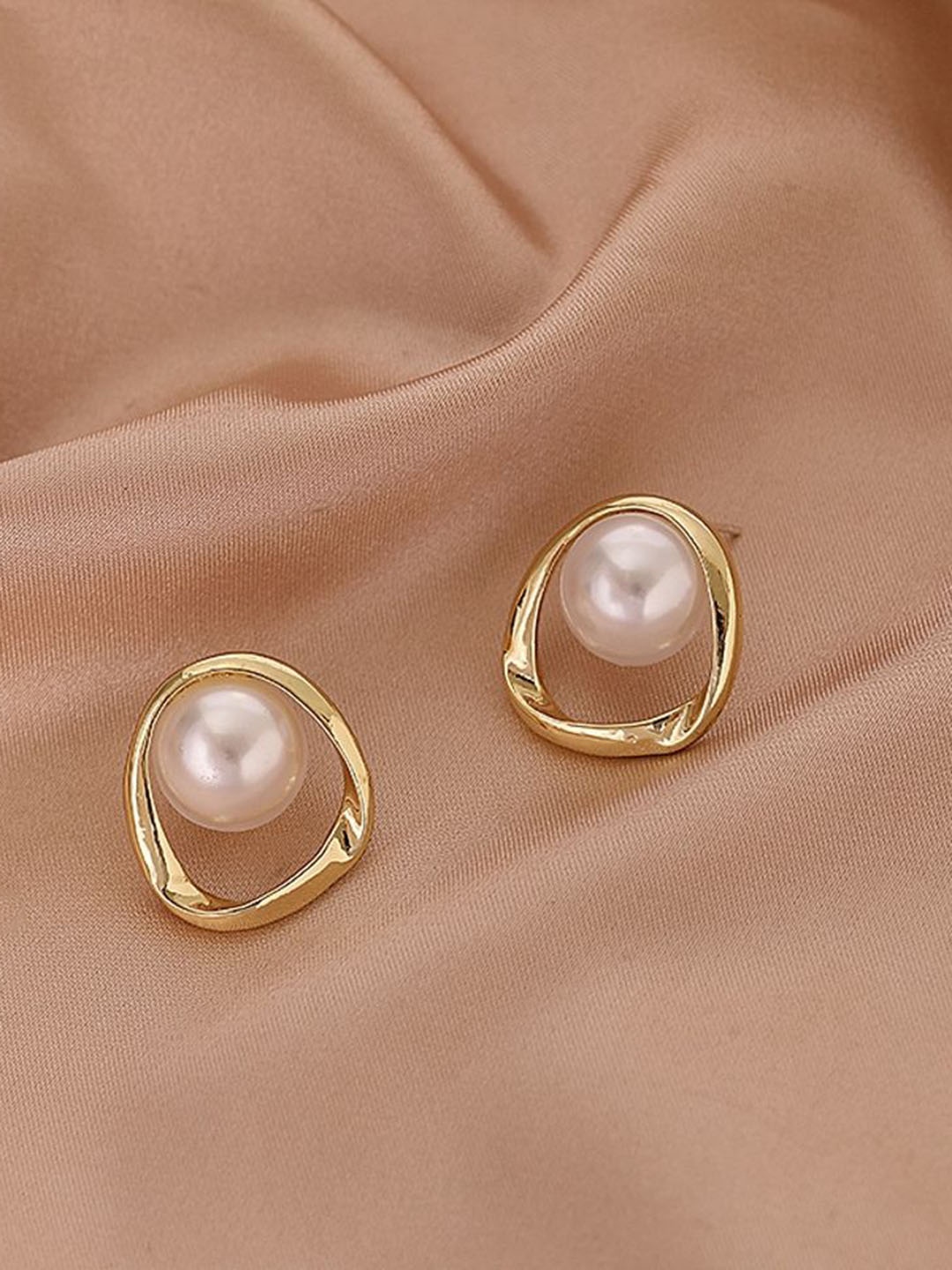 

Celestique Gold-Plated Pearls Studded Contemporary Shaped Studs