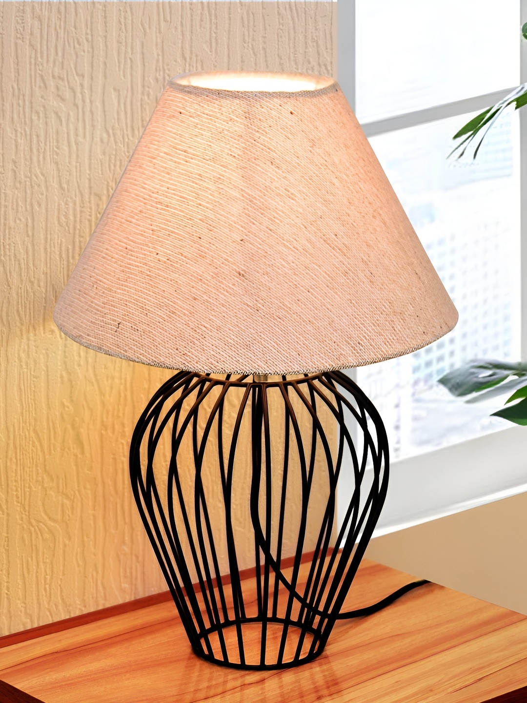 

Homesake Beige Metal Industrial Cylindrical Shaped Table Lamp