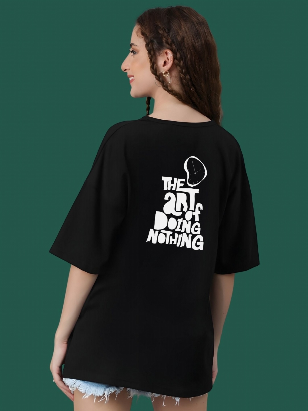 

DressBerry Women Typography Printed Round Neck Cotton Oversized T-shirt, Black