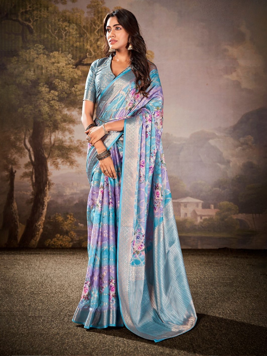 

DEVATITHI Blue Cotton Silk Saree