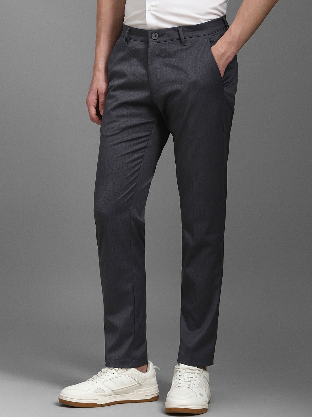 

Louis Philippe Men Self Design Slim Fit Mid-Rise Trousers, Grey