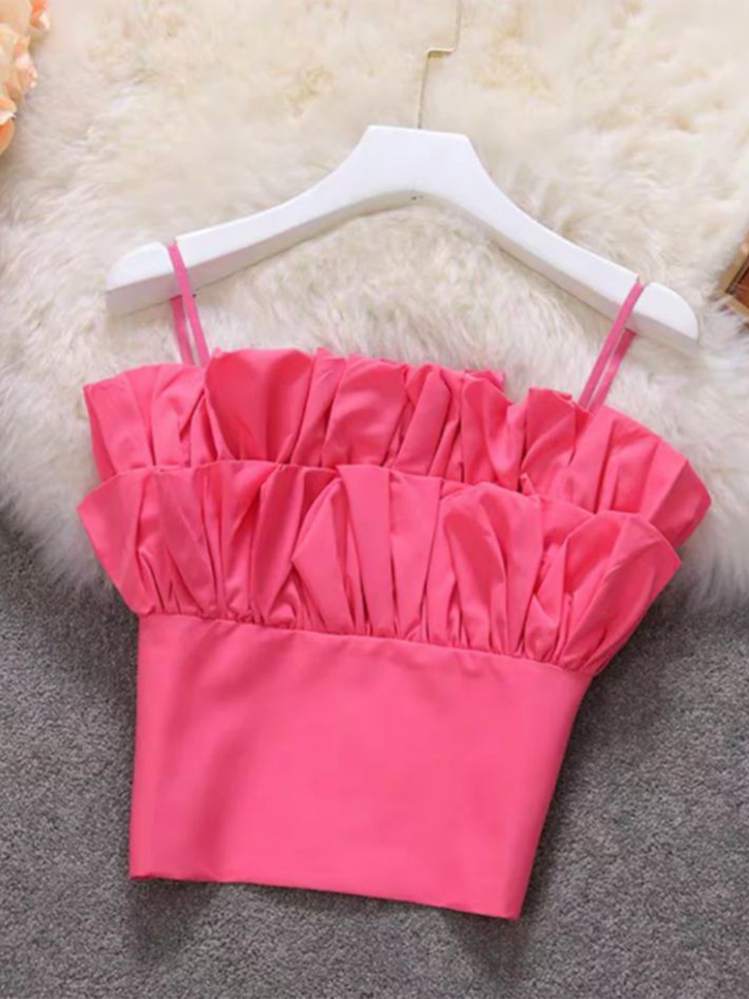 

MADE FOR HER LABEL Women Princess Fan Crop Top, Pink