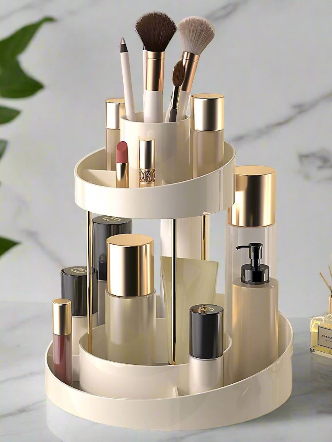 

Mason Home Cream-Coloured & Gold Toned Two Tier Vanity Makeup Organiser