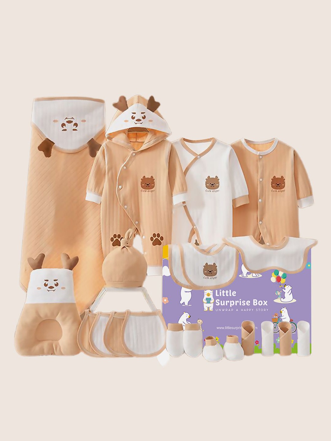 

Little Surprise Box LLP Surprise Box,22pcs Cream Reindeer Gift Hamper Set 0-12 months