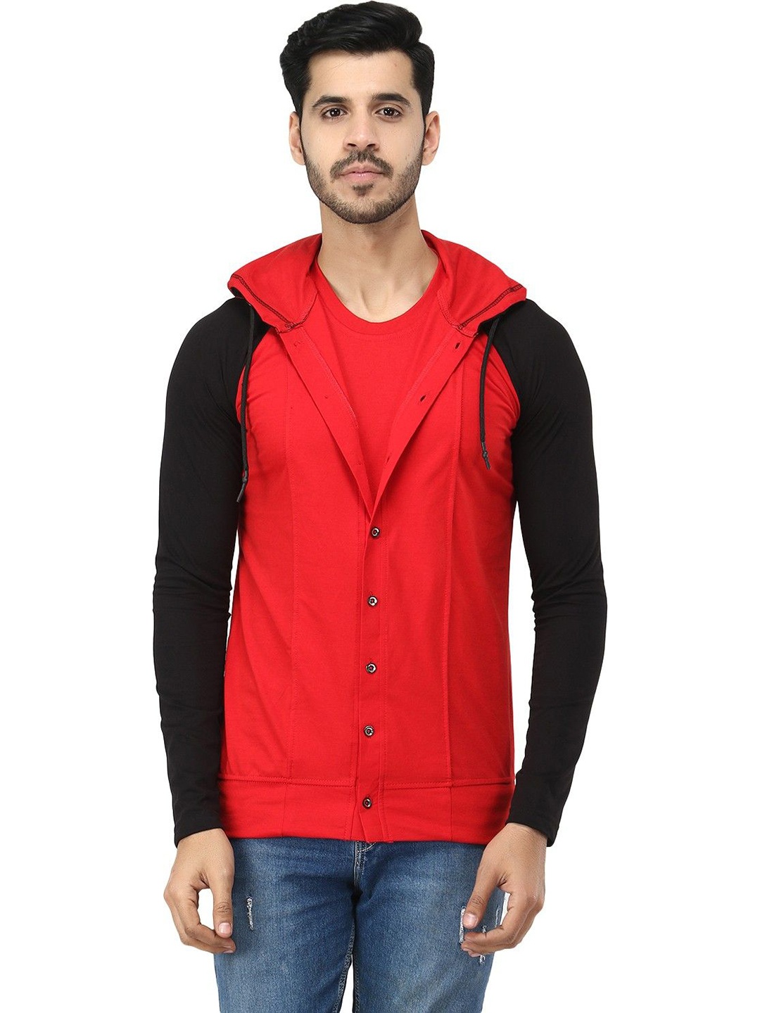 

Black Collection Men Colourblocked Cotton Sweatshirt, Red