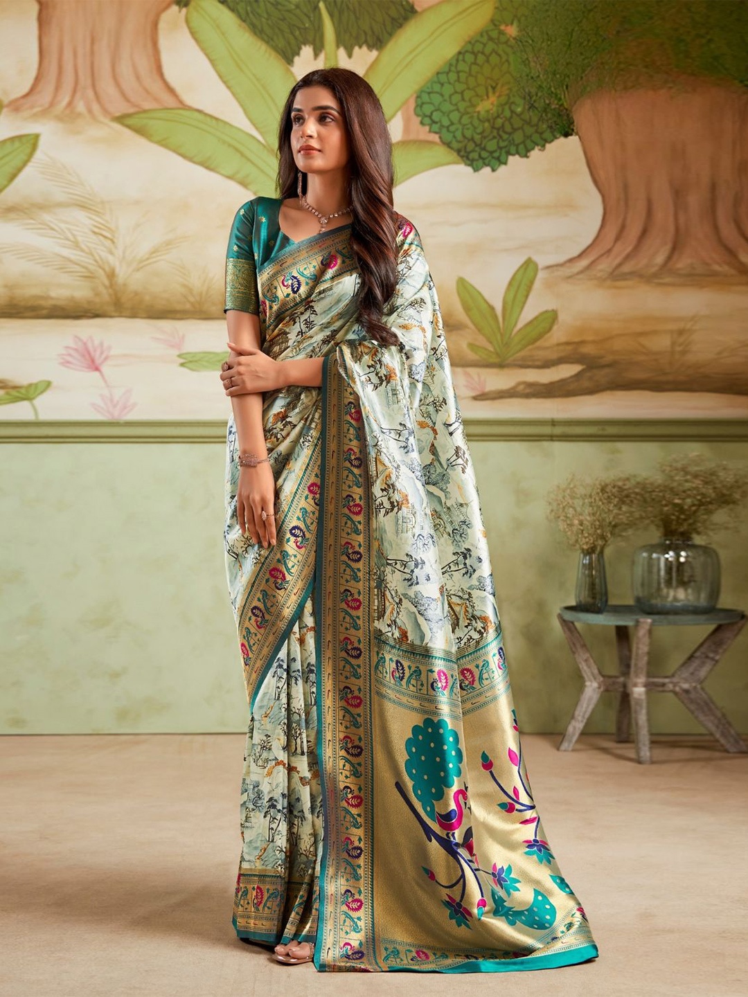 

DEVATITHI Woven Design Zari Yellow Silk Saree, White