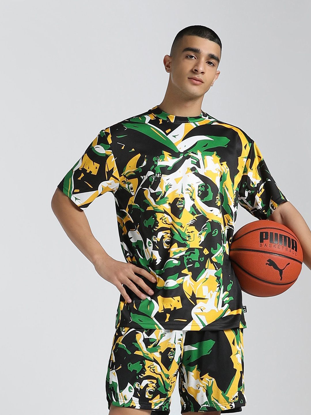 

Puma Rival Rage Printed Relaxed Fit Short Sleeve Basketball T-Shirt, Green