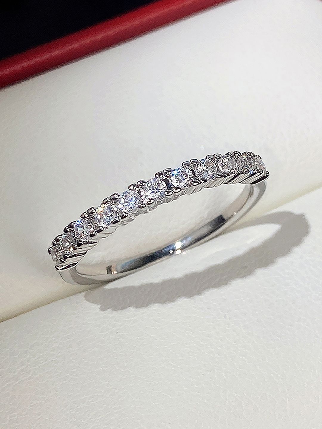

Peora Silver-Plated American Diamond Studded Finger Ring With Rose Gift Box
