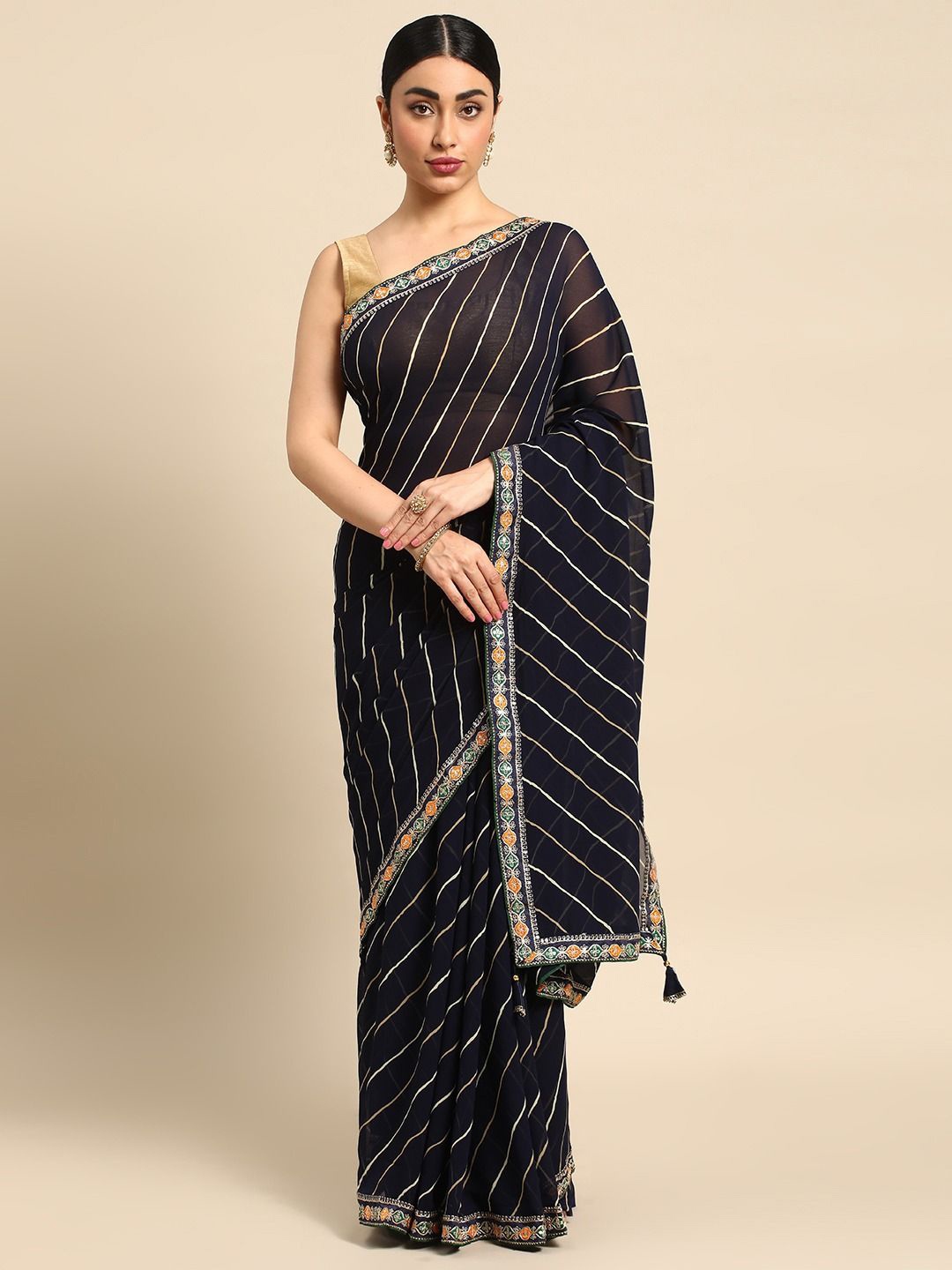 

DIVASTRI Leheriya Printed Saree, Navy blue