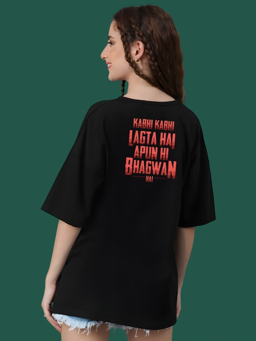 

DressBerry Women Typography Printed Round Neck Cotton Oversized T-shirt, Black