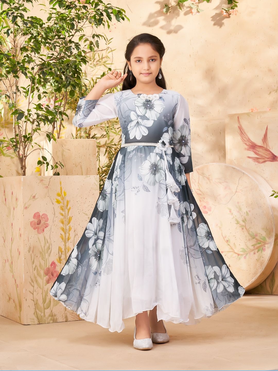 

Aarika Girls Floral Print Georgette Gown Dress, Green