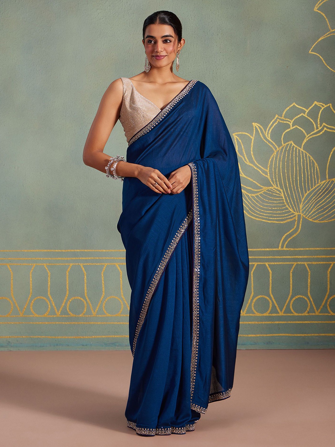 

Mitera Women Beads and Stones Art Silk Saree, Blue