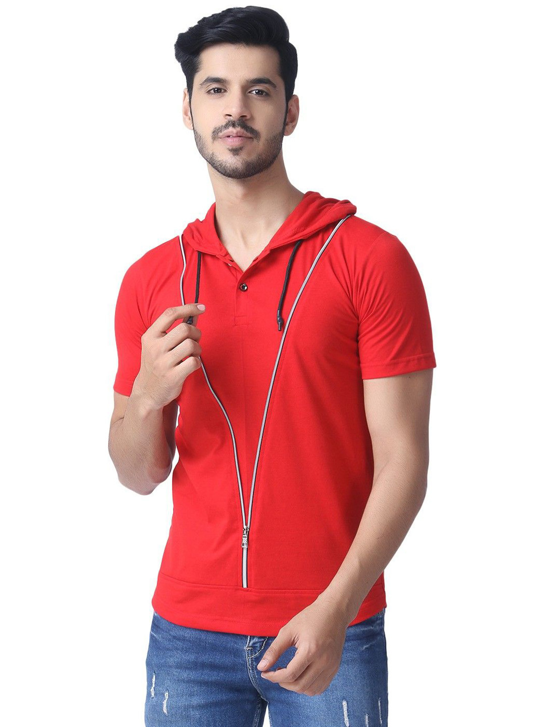 

Black Collection Men Solid Hood Cotton T-shirt, Red
