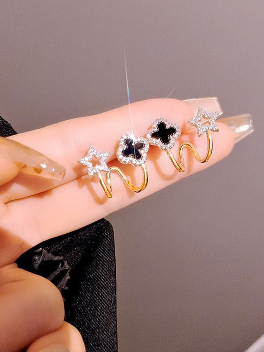 

Celestique Korean Artificial Stones Studded Contemporary Shaped Studs, Gold