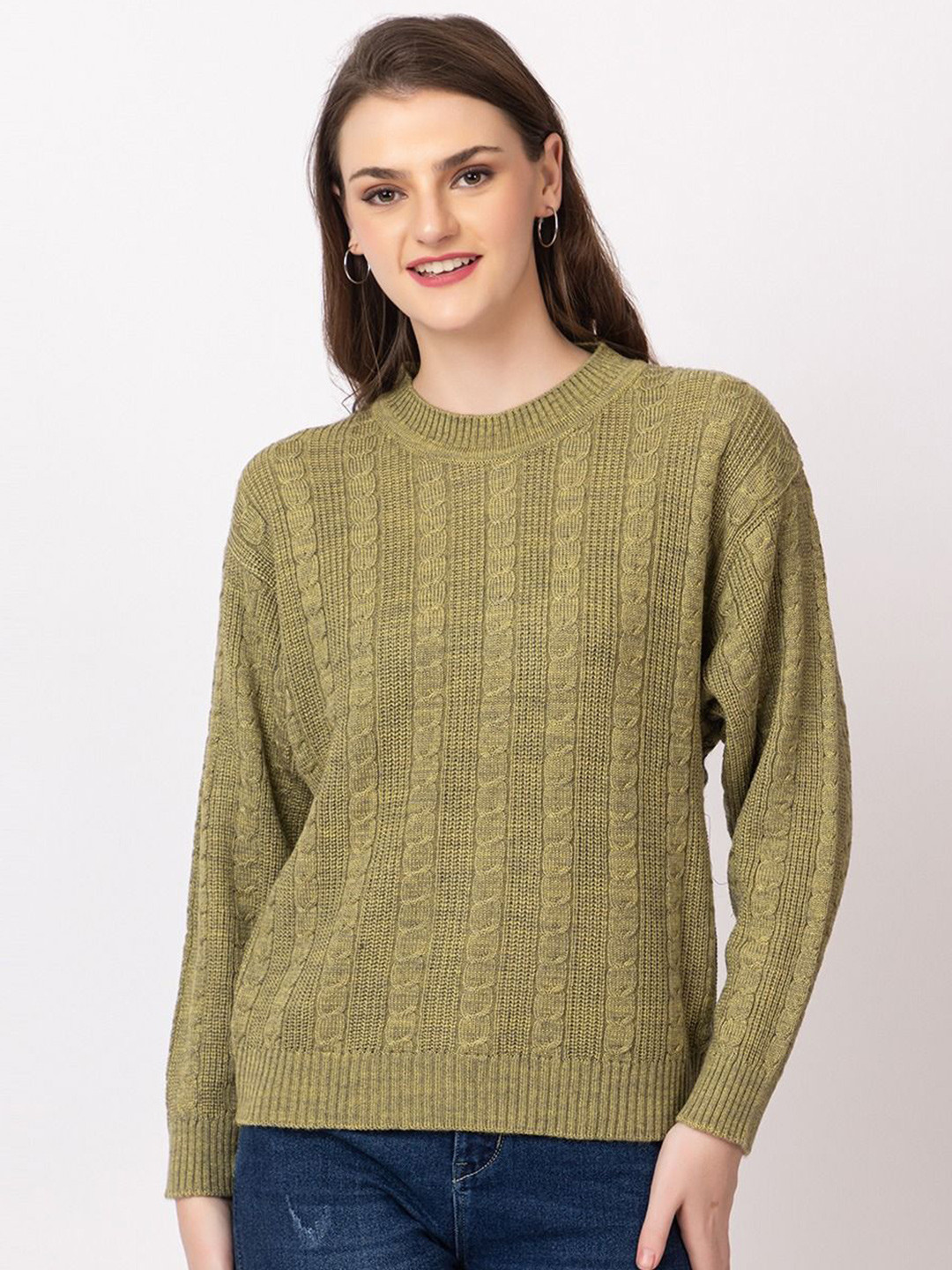 

Dadu Dayal Women Self Design Pullover Sweaters, Olive