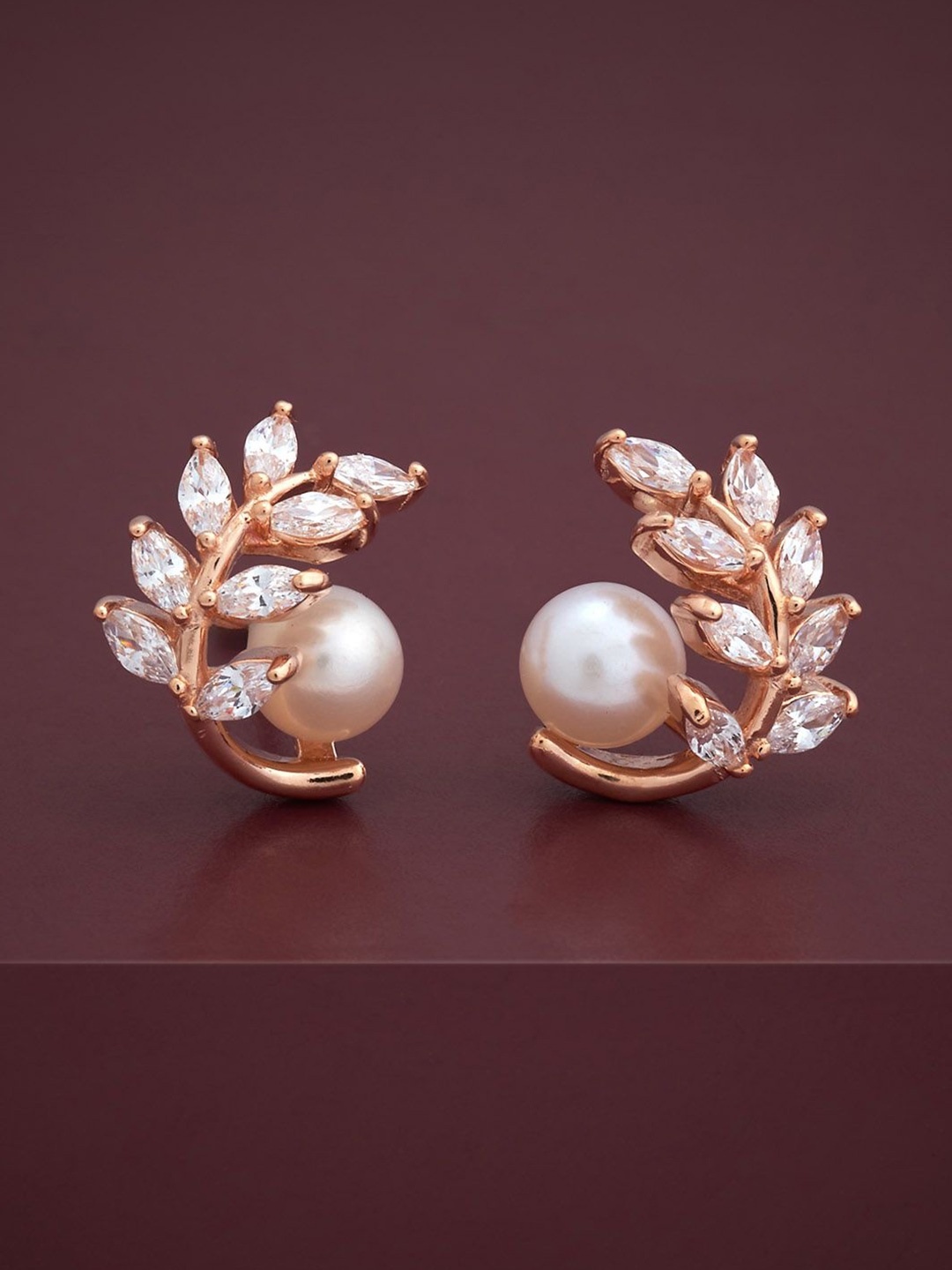 

Kushal's Fashion Jewellery 92.5 Silver Rose Gold-Plated CZ Studded Studs Earrings