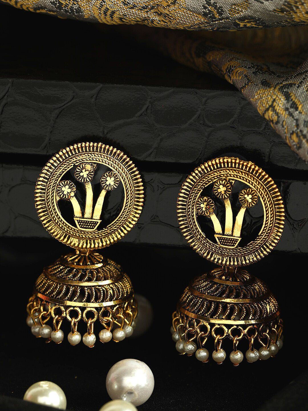 

Anouk Gold-Plated Pearls Beaded Dome Shaped Jhumkas