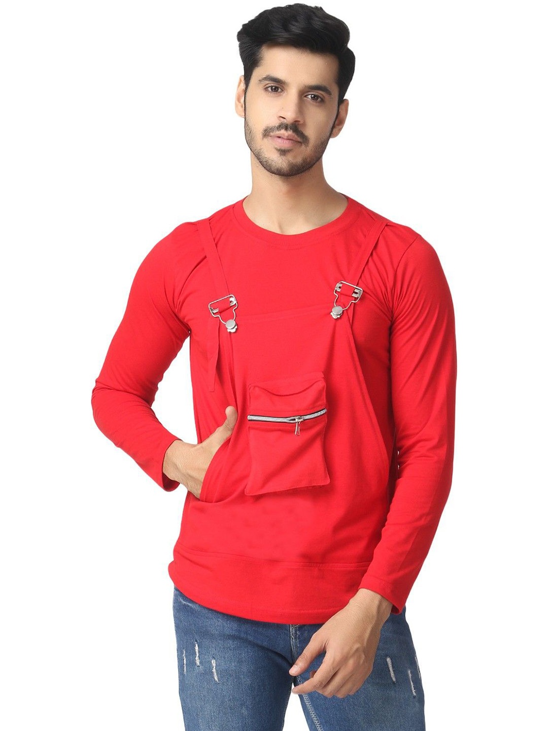 

Black Collection Men Solid Round Neck Cotton T-shirt, Red
