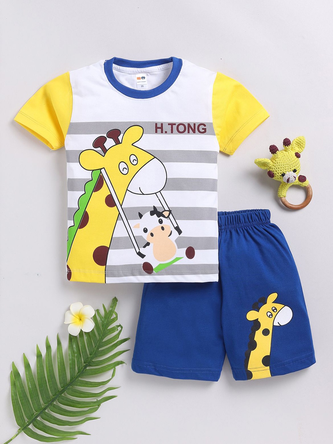 

LITTLE NINJA Boys Printed Round Neck Pure Cotton T-Shirt With Shorts, Blue