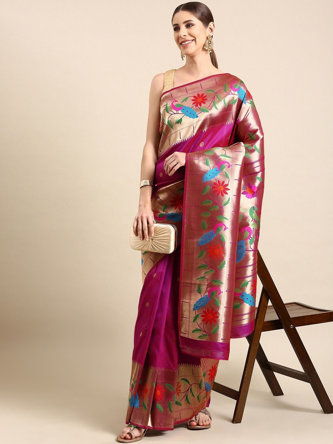 

DIVASTRI Woven Design Zari Paithani Saree, Magenta