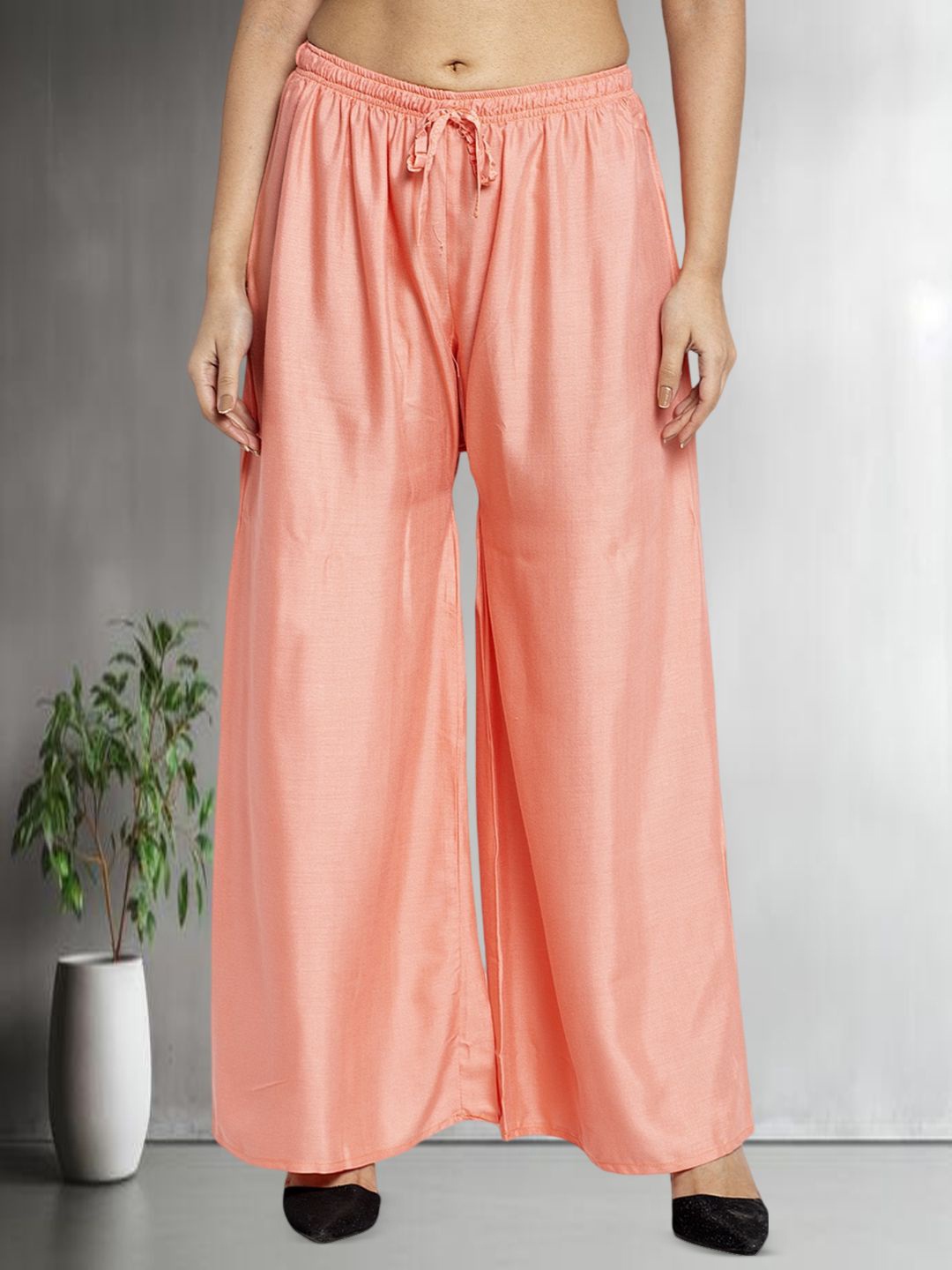 

Jinfo Women Mid-Rise Flared Palazzos, Coral