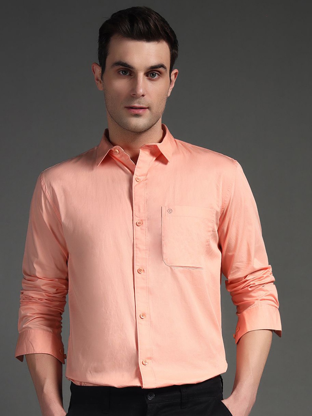 

SUI DHAGA Men India Slim Fit Spread Collar Solid Cotton Formal Shirt, Orange
