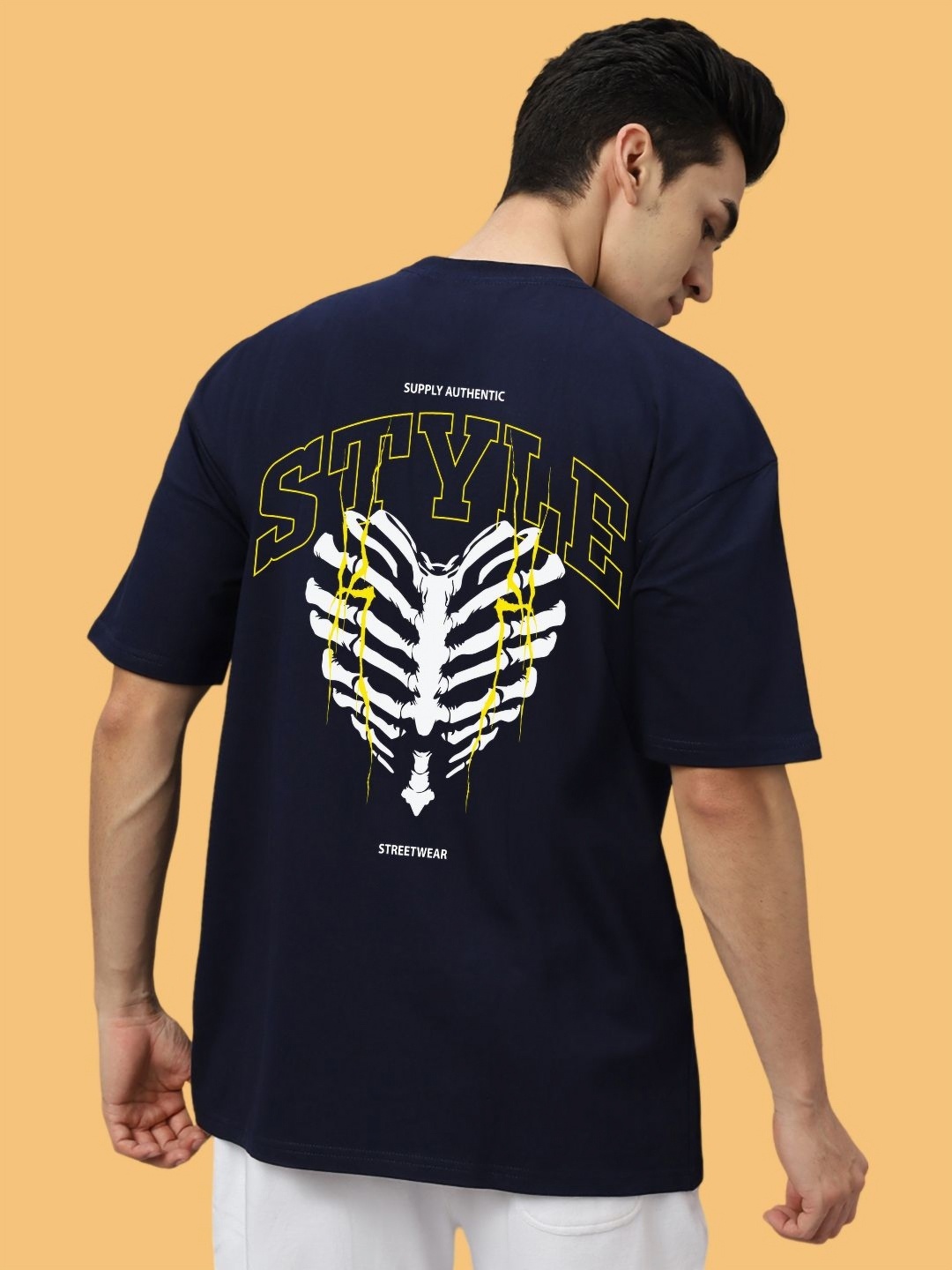 

Wear Your Opinion Men Graphic Printed Round Neck Cotton Oversized T-shirt, Navy blue