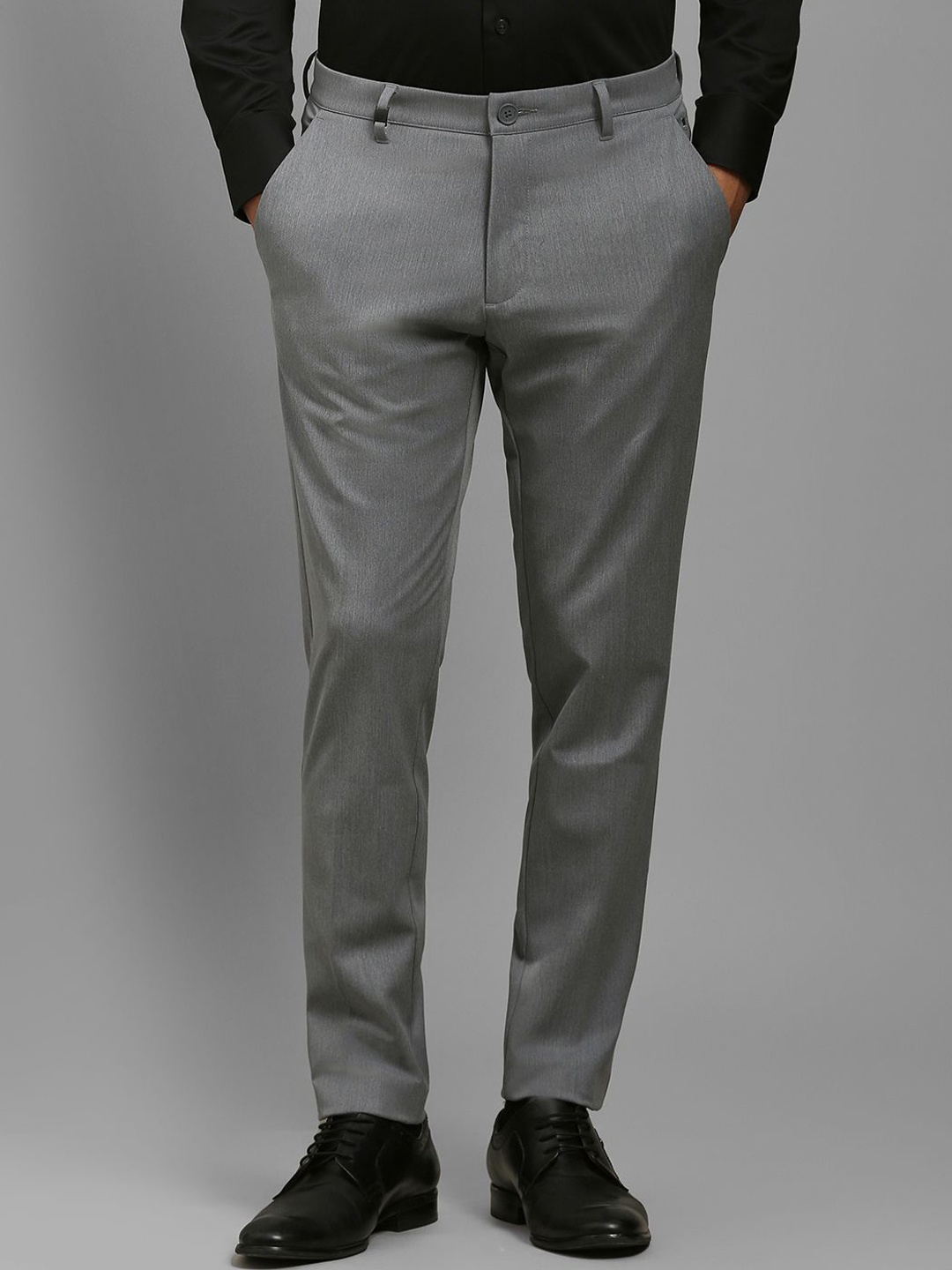 

Louis Philippe Men Solid Mid-Rise Slim Fit Formal Trousers, Grey