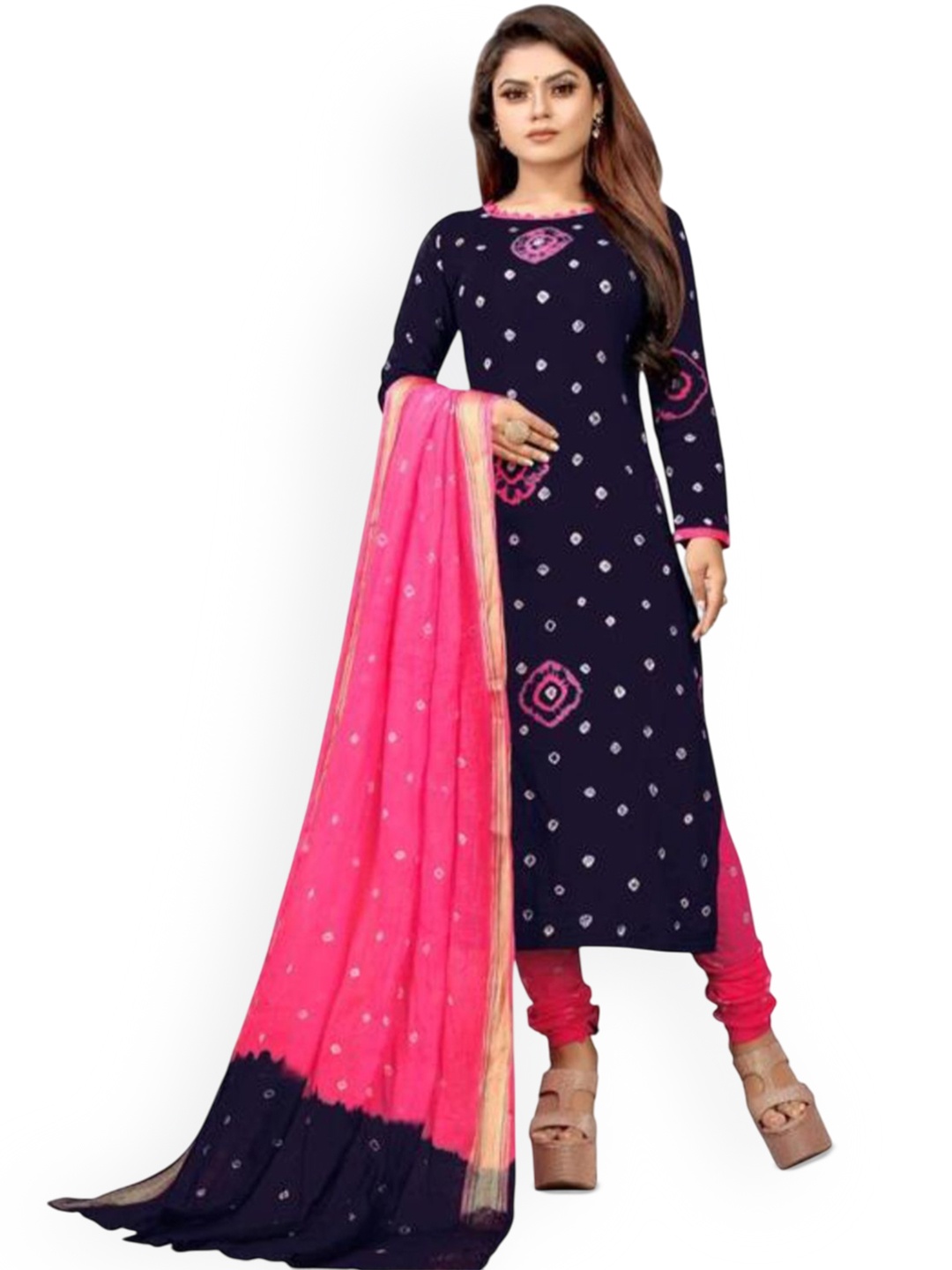 

HMP Fashion Bnadhani Printed Unstitched Dress Material, Blue