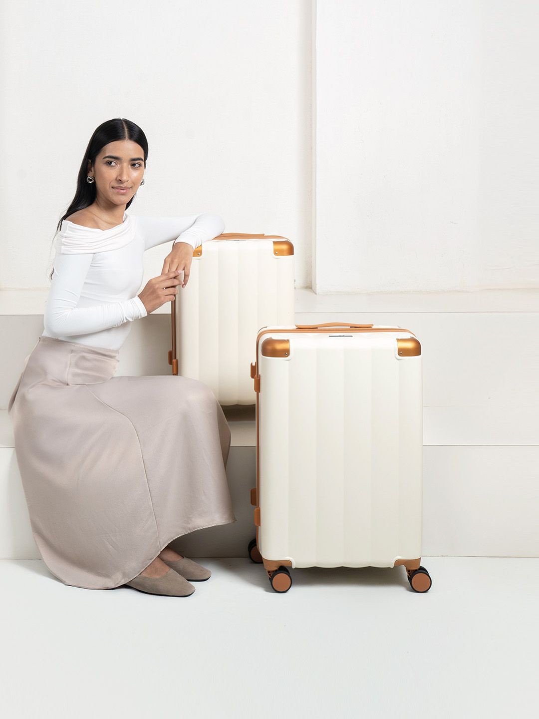 

Assembly Iris Women Set Of 2 Textured Hard-Sided Trolley Bag, Beige