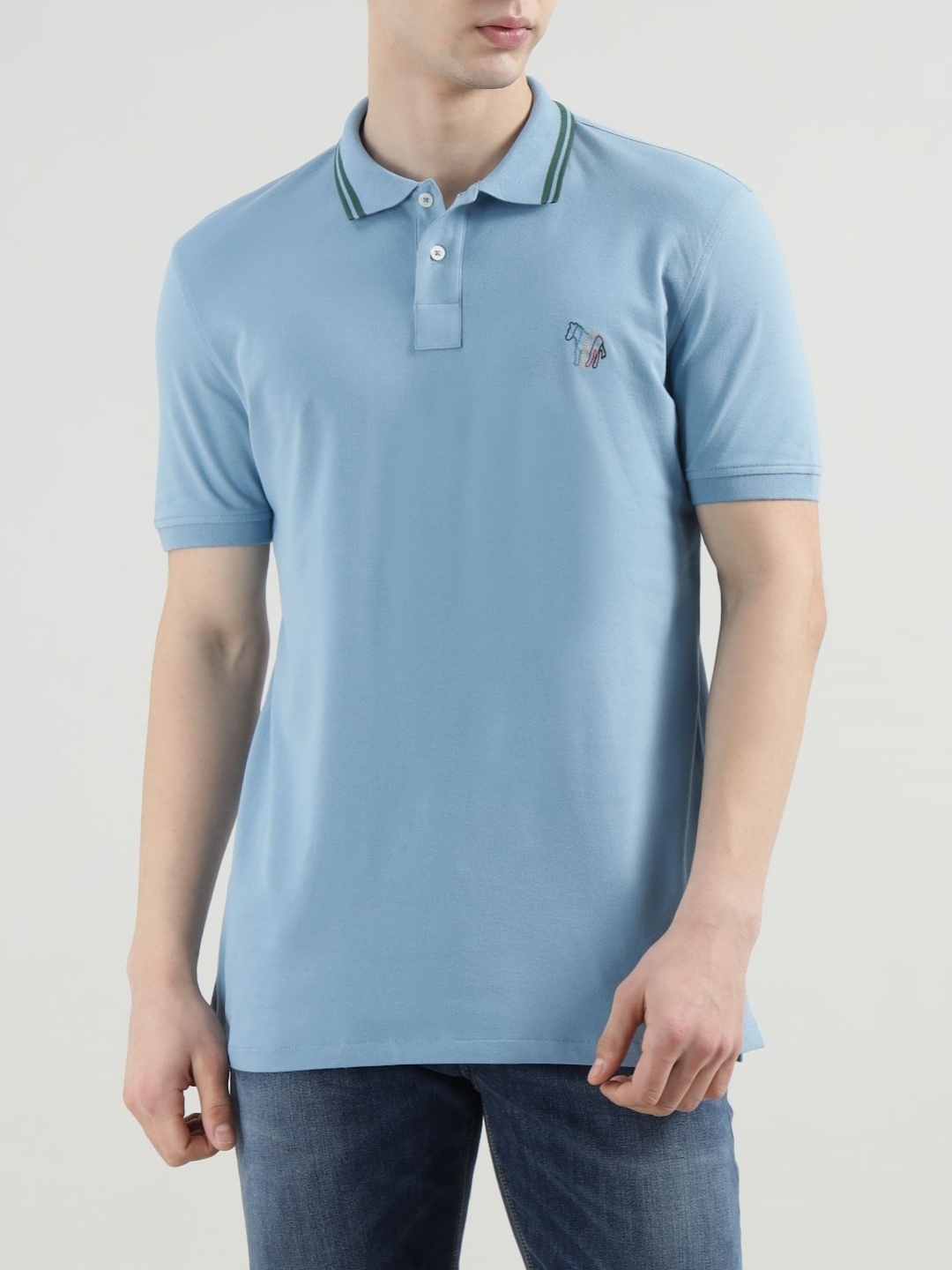 

PS By Paul Smith Men Polo Collar Applique T-shirt, Blue