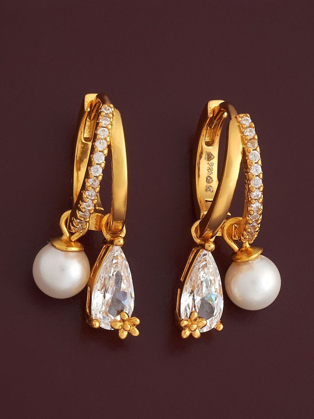 

Kushal's Fashion Jewellery 92.5 Silver Gold-Plated Pearl Classic Hoop Earring