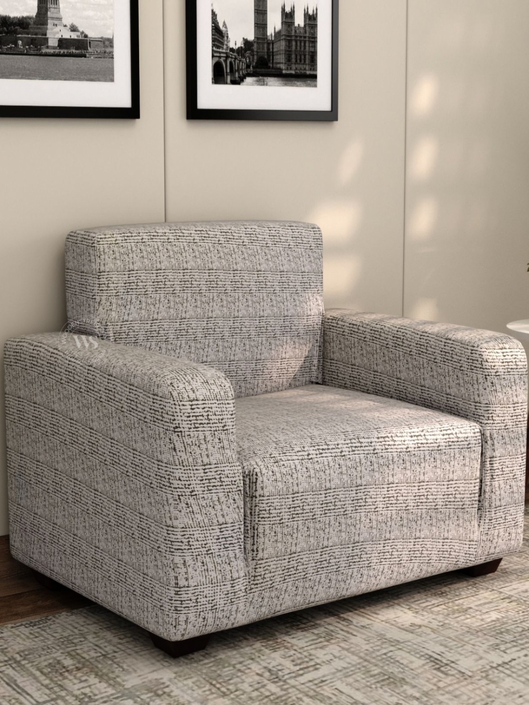 

WOODEN STREET Hester Grey & Off White Printed 1 Seater Sofa Cover