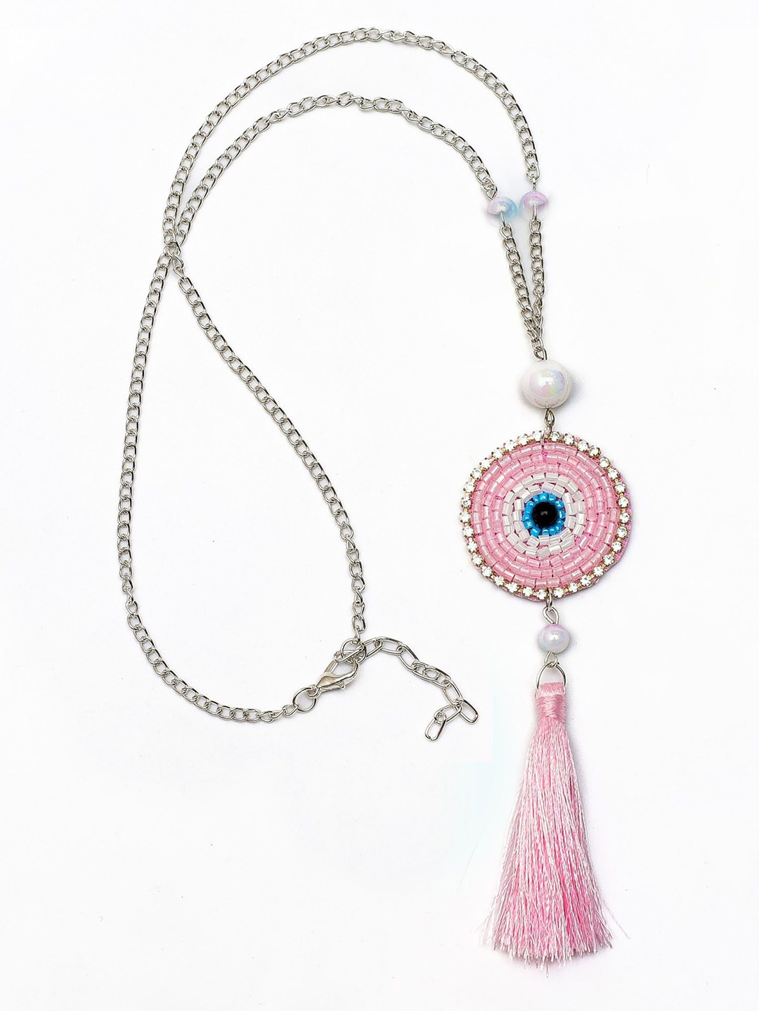

Daizy Girls Evil Eye Embellished With Beads and Tussel Chain, Silver