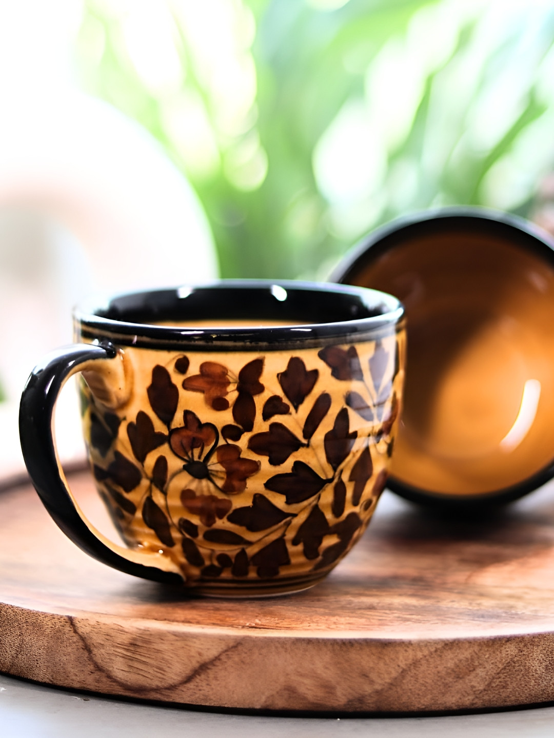 

Rare Planet Yellow & Black 2 Pieces Floral Printed Ceramic Glossy Cups