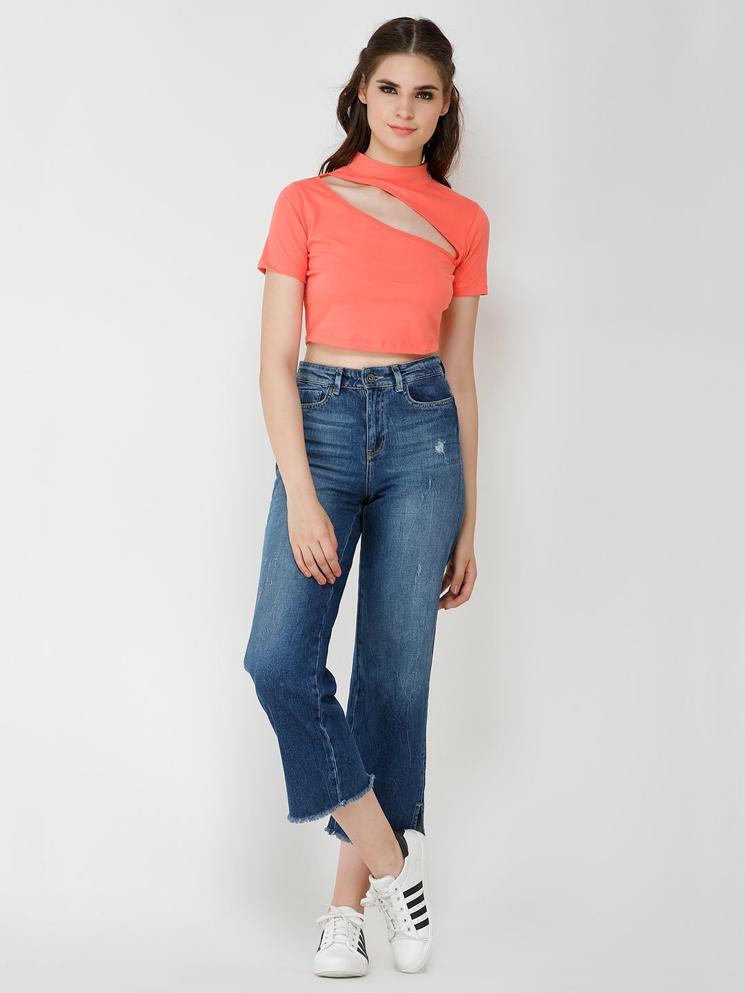 

Moda Rapido Women Solid Cotton Crop Top, Coral