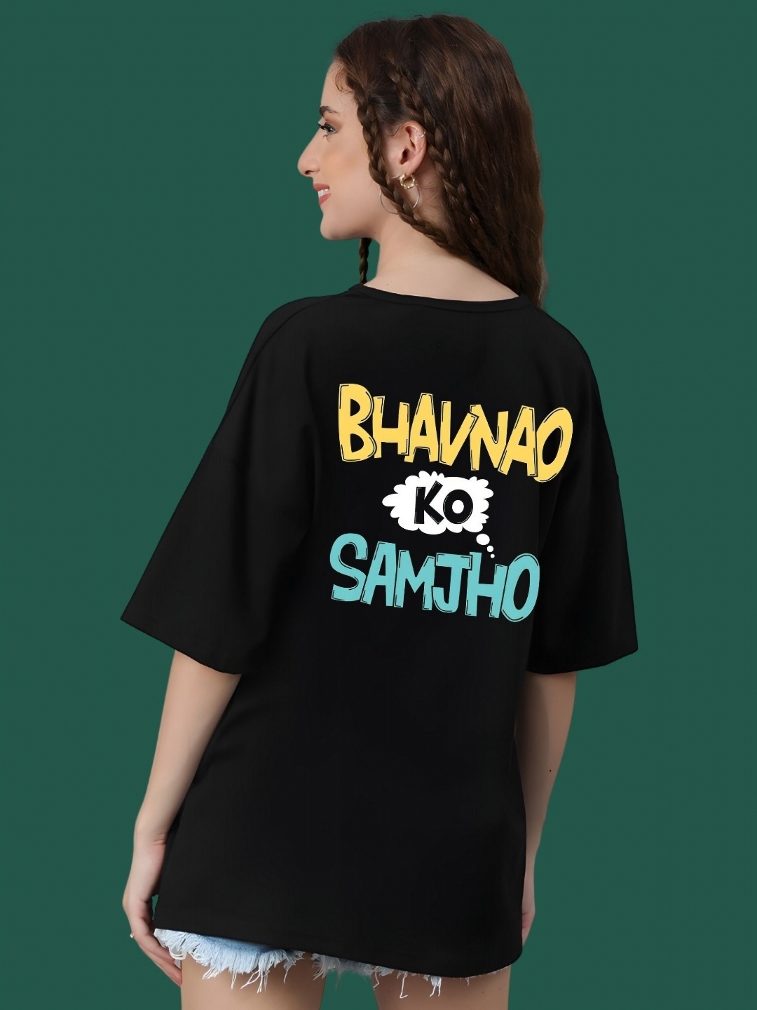 

DressBerry Women Typography Printed Round Neck Cotton Oversized T-shirt, Black