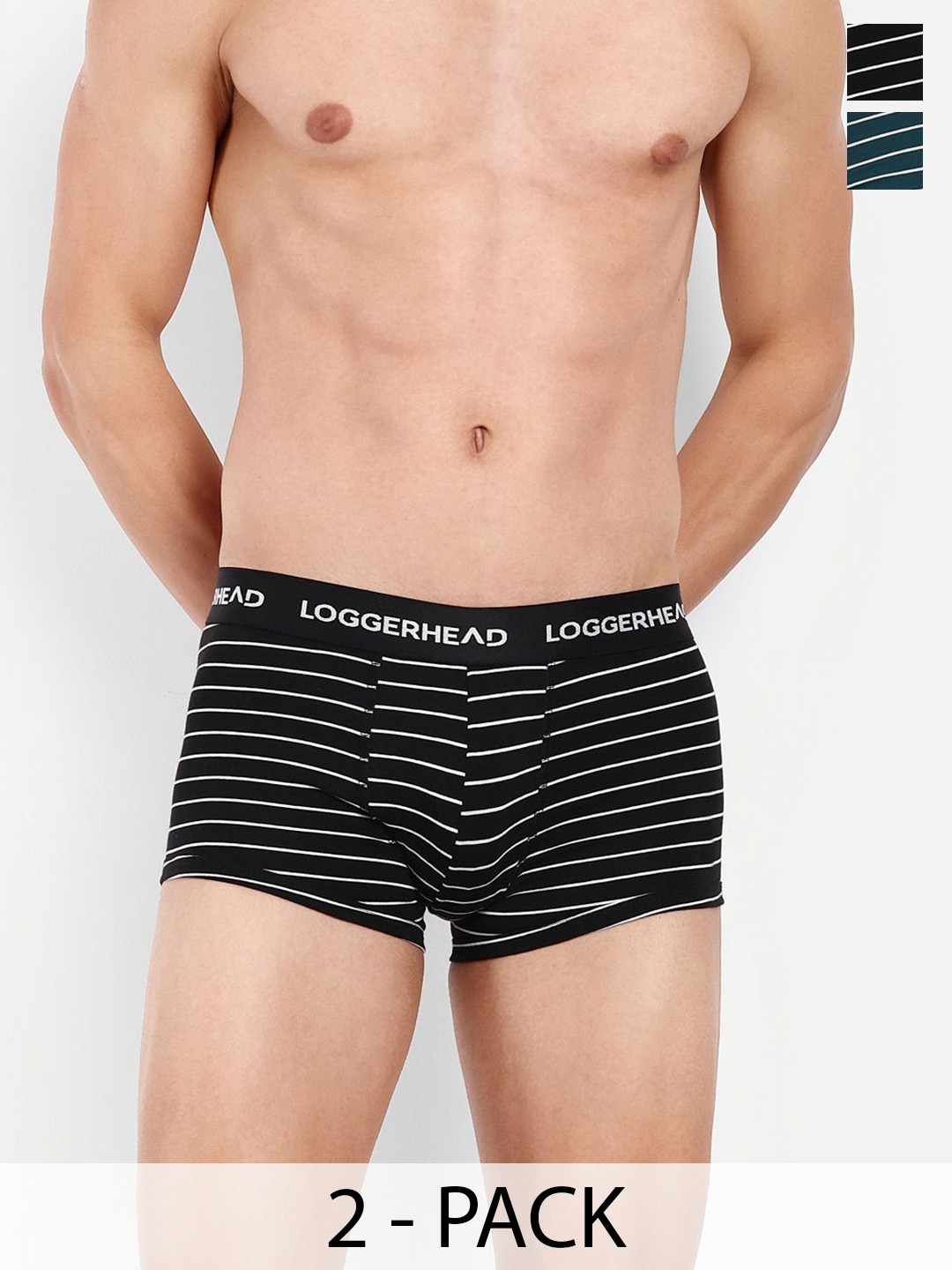 

LOGGERHEAD Pack Of 2 Striped Mid Rise Trunks - LHYT011-BLACK-ROYAL-BLACK-ROYAL