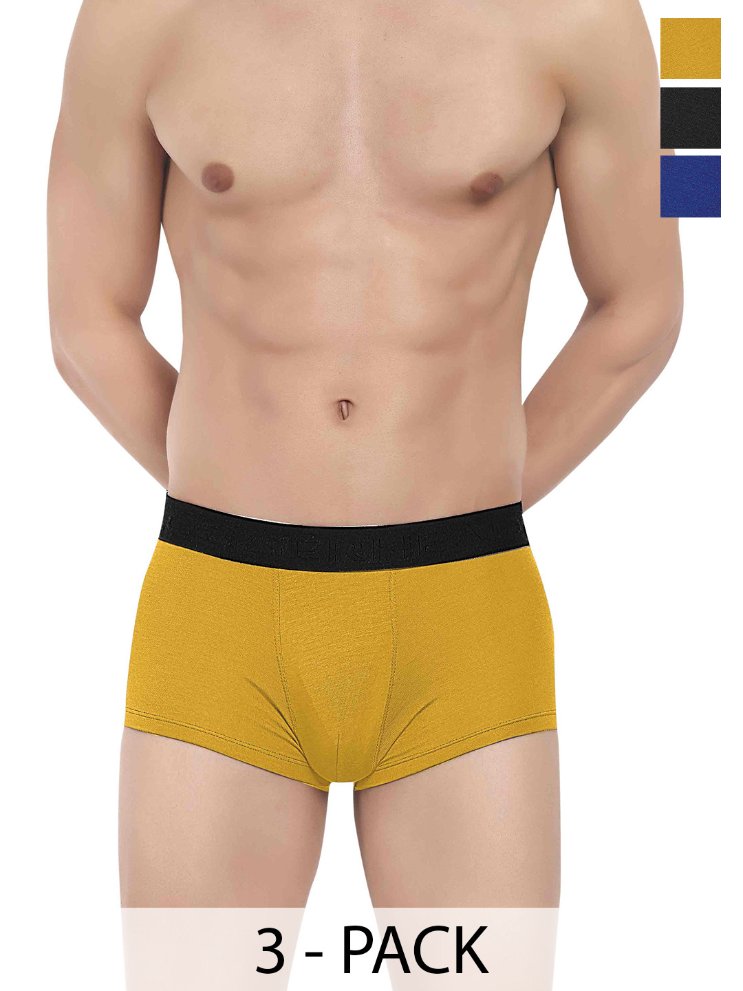

LOGGERHEAD men Pack Of 3 Cotton Outer Elastic Short Trunks LHMT002-Black-Blue-Yellow