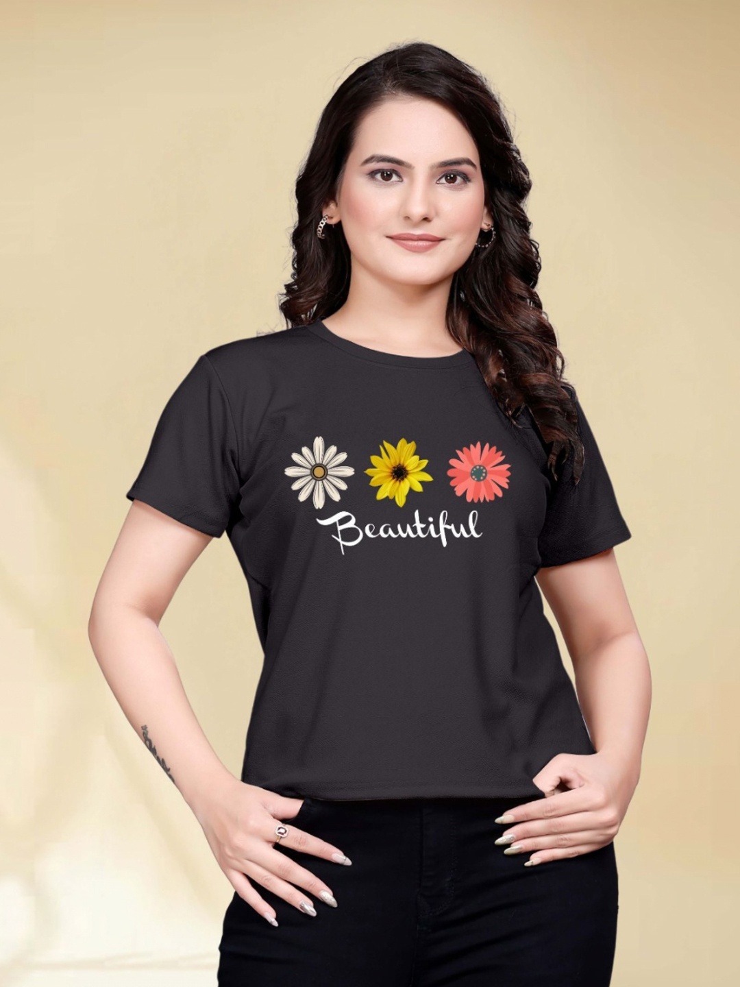 

Moda Rapido Women Printed Round Neck Tshirt, Grey
