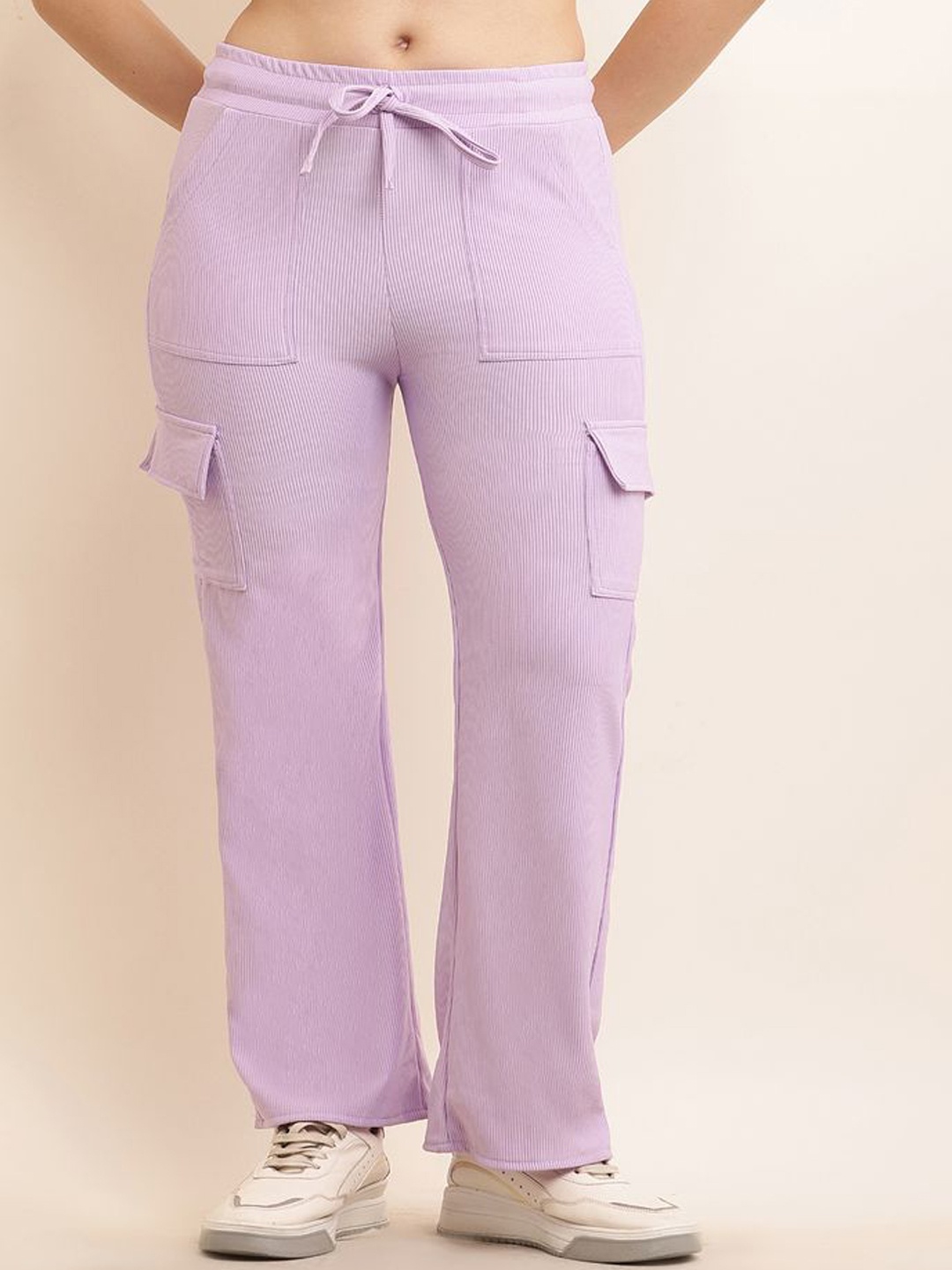 

69 FASHION STREET Women Striped Low Rise Trousers, Lavender