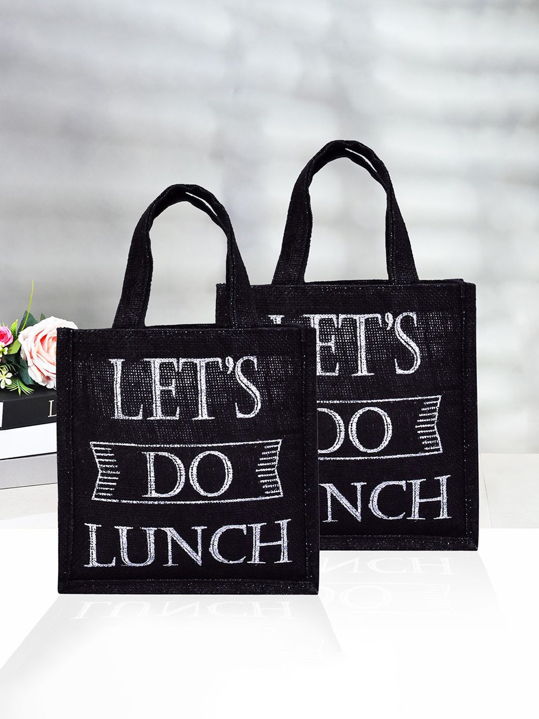 

Kuber Industries Set of 2 Other Prints Lunch bags Travel Accessory, Black