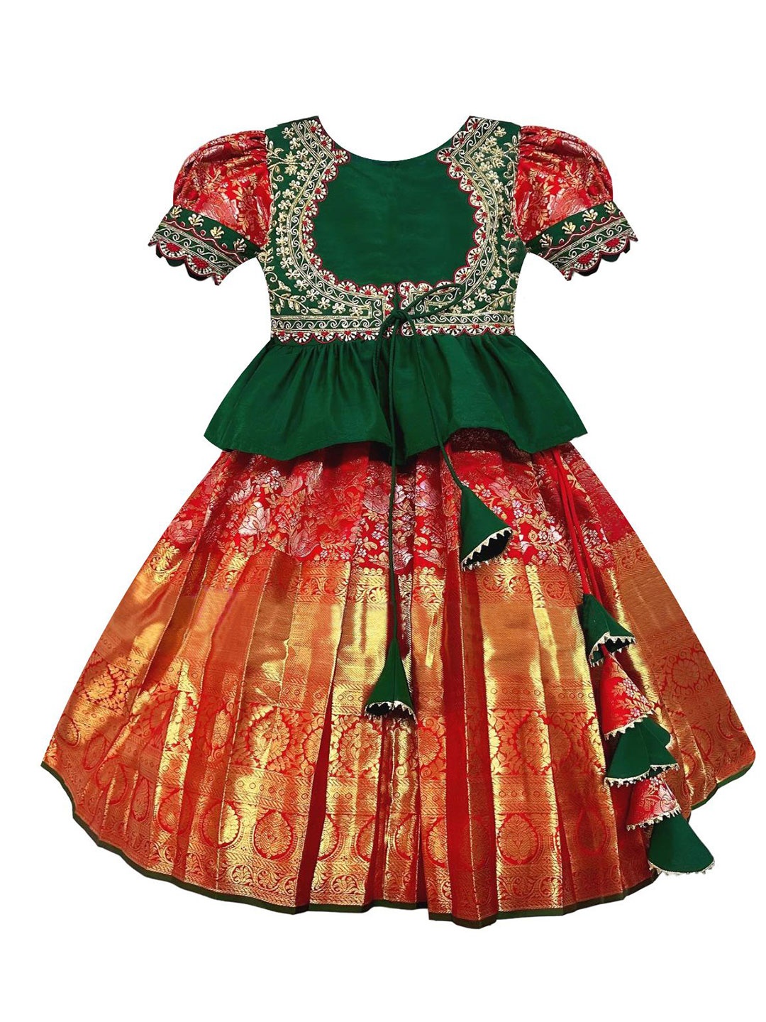 

Wommaniya Impex Girls Embroidered Thread Work Ready To Wear Lehenga & Choli, Green