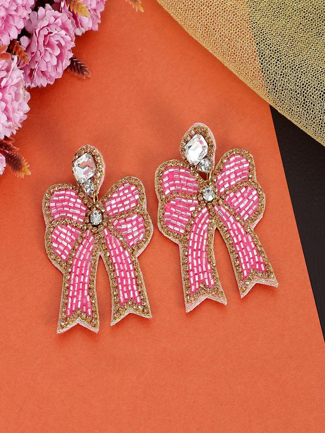 

DressBerry Pink Gold-Plated Artificial Beads Beaded Quirky Shaped Drop Earrings