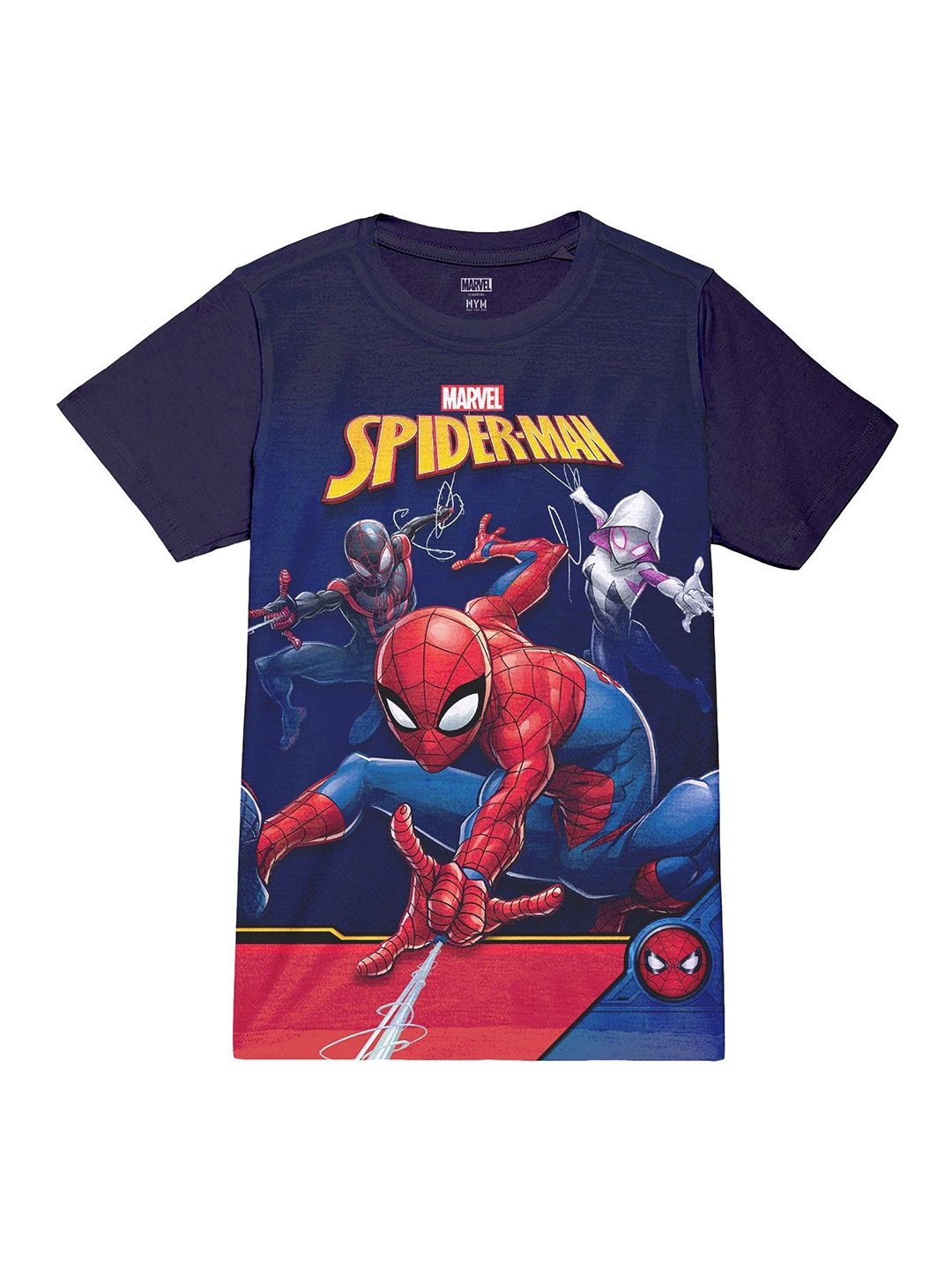 

Wear Your Mind Boys Spider-Man Graphic Printed Round Neck Regular Fit Cotton T-shirt, Navy blue