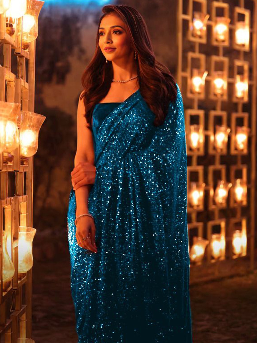 

MADHUR HAND WORK ART Embellished Sequinned Saree, Blue