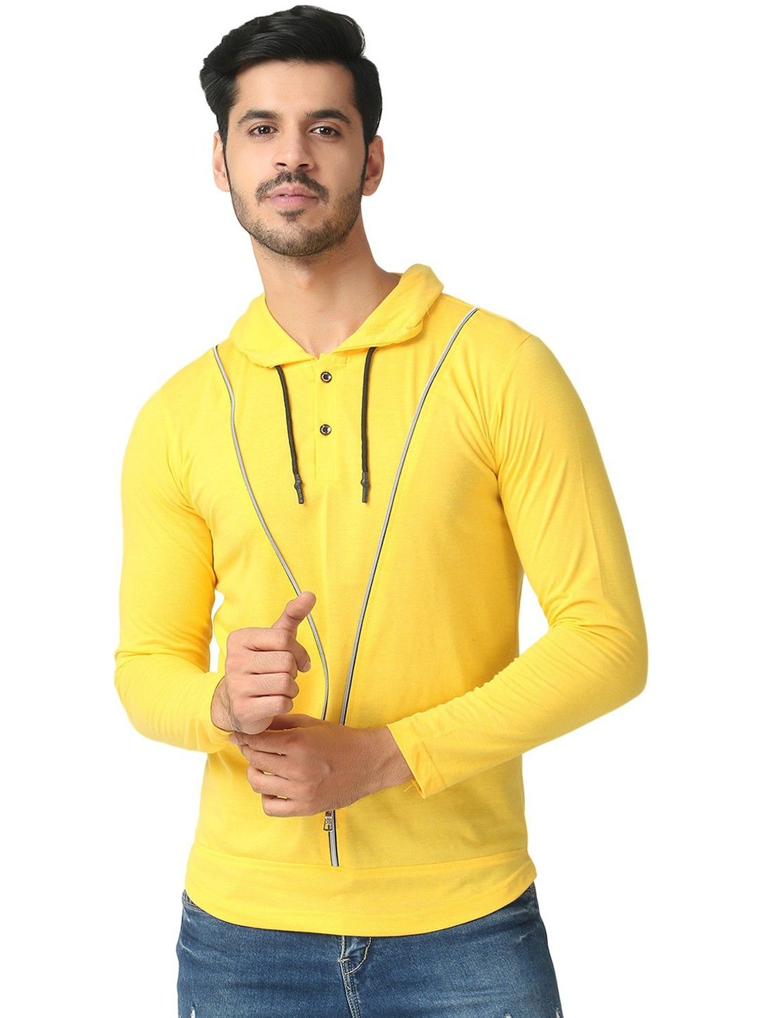 

Black Collection Men Solid Hood Cotton T-shirt, Yellow